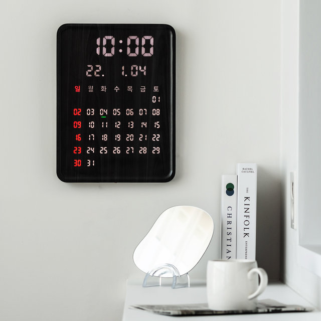 플라이토 포시즌 전자 달력 우드 인테리어 LED 벽시계 27cm