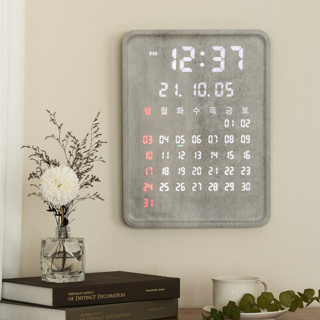 플라이토 포시즌 전자 달력 우드 인테리어 LED 벽시계 27cm