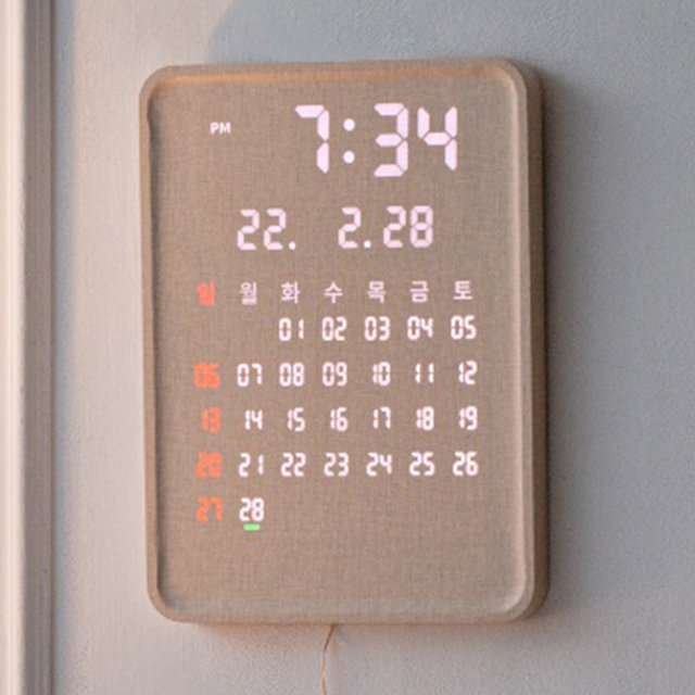 플라이토 포시즌 전자 달력 우드 인테리어 LED 벽시계 27cm