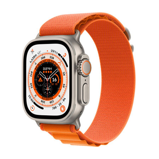 애플워치 울트라 49mm Cellular 티타늄 케이스 오렌지 알파인 루프 L - [MQFM3KH/A]