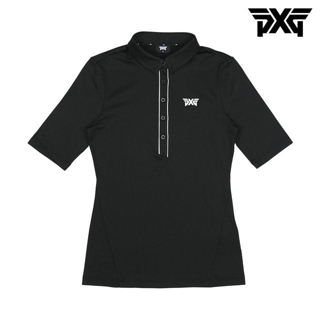 [해외직구] PXG 여성 골프웨어 더블 스타이프 트림 폴로 카라 반팔 티셔츠 블랙