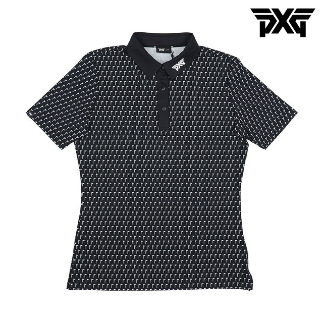 [해외직구] PXG 여성 골프웨어 핀플래그 폴로 카라 반팔 티셔츠 블랙