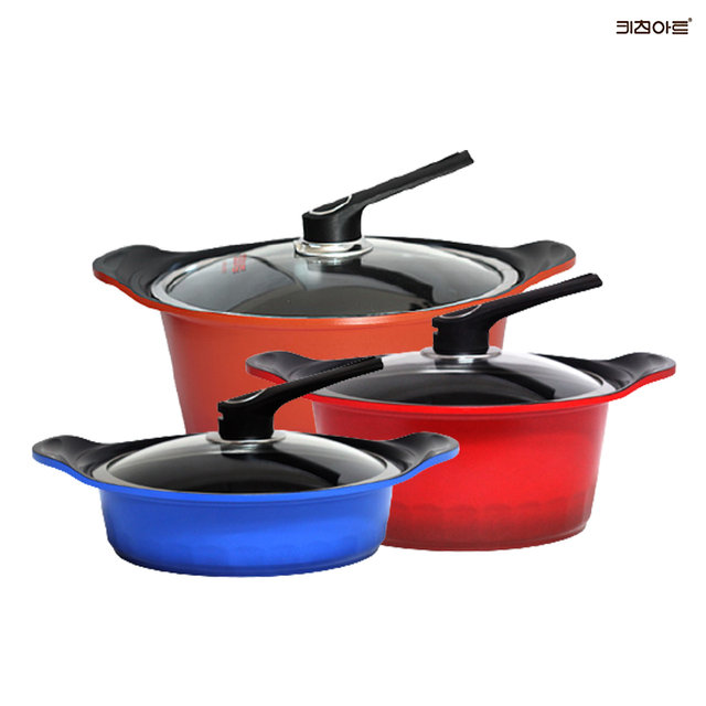 키친아트 S100G 통주물 세라믹코팅 냄비세트 3종H(양24+전24+곰28)