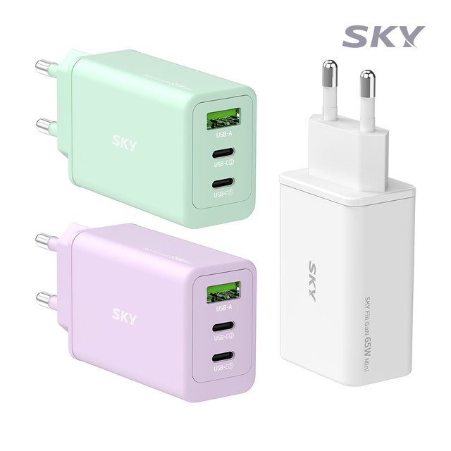 [케이블 세트] 스카이 필 GaN 65W PD 미니 3포트 멀티 초고속 충전기+CtoC 고속충전 케이블 USB C타입 PPS