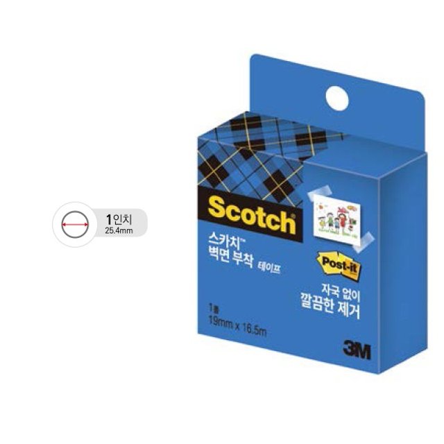 3M 스카치 벽면 부착 테이프 리필 183R 19mm x 16.5m