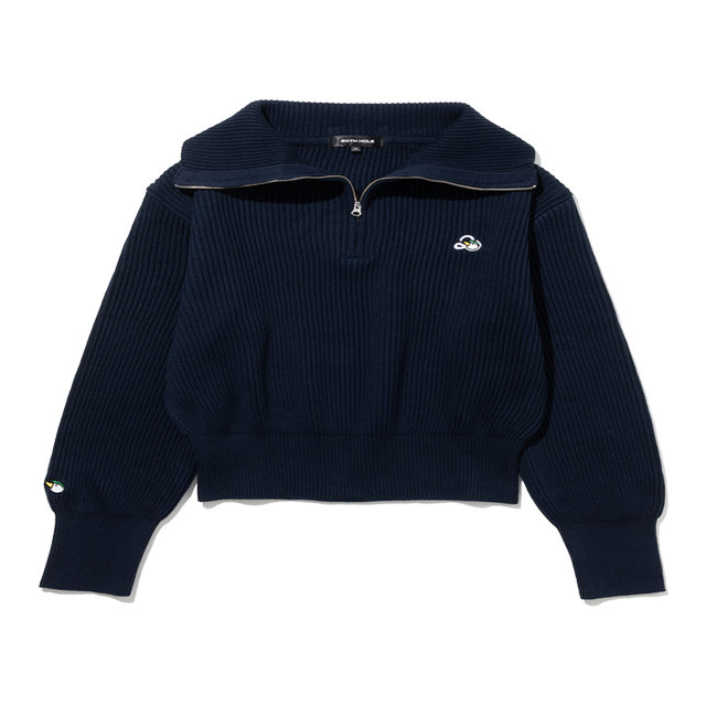 코튼 카라넥 골지 여성 하프 집업 니트[NAVY]