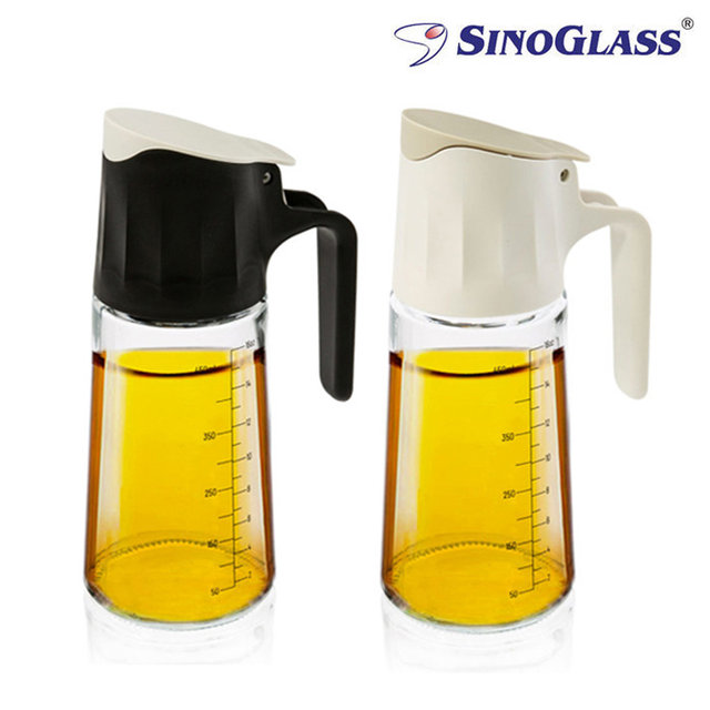 유리 오일병 500ml (블랙+화이트) 손잡이양념통 소스통 참기름 간장용기