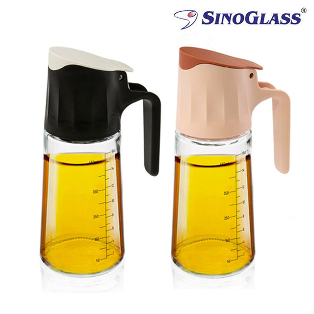 유리 오일병 500ml (블랙+핑크) 투명소스통 기름 식초 용기 양념병