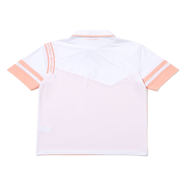 어깨 YOKO 절개 배색 반팔 티셔츠 [CORAL]