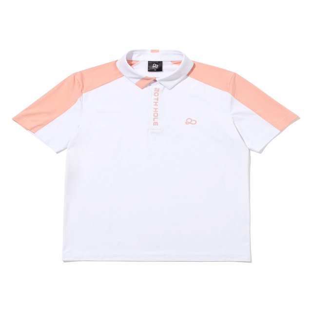 소매 에리 절개 배색 반팔 티셔츠[CORAL]