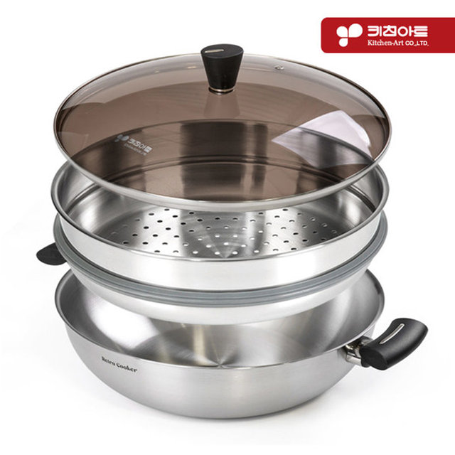 키친아트 인덕션겸용 전골 찜냄비 30cm 찜기 찜솥 스텐 만두 채소 국냄비