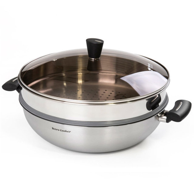 키친아트 스텐 인덕션겸용 전골찜냄비 33cm 대형 찜기 만두 조개 찜통 찜솥
