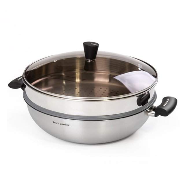 키친아트 스텐 전골 찜냄비 28cm 인덕션겸용 야채 만두 찜솥 찜기
