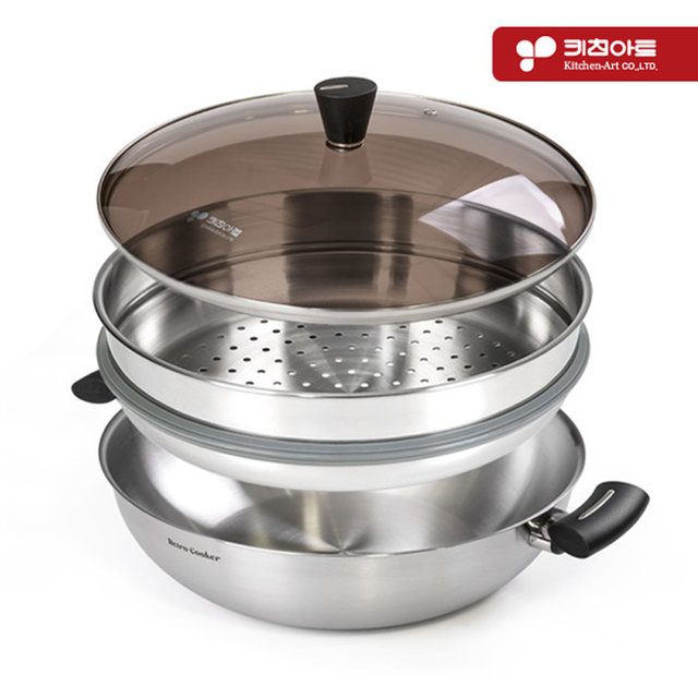 키친아트 스텐 전골 찜냄비 28cm 인덕션겸용 야채 만두 찜솥 찜기