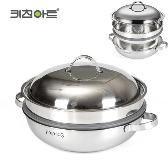 키친아트 스텐 인덕션겸용 찜냄비 28cm 전골 야채 옥수수찜기 샤브샤브냄비