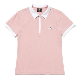 배색 하프집업 여성 반팔 티셔츠 [CORAL PINK]