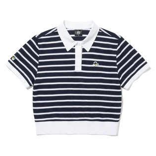 스트라이프 크롭 여성 카라넥 반팔 티셔츠 [NAVY]
