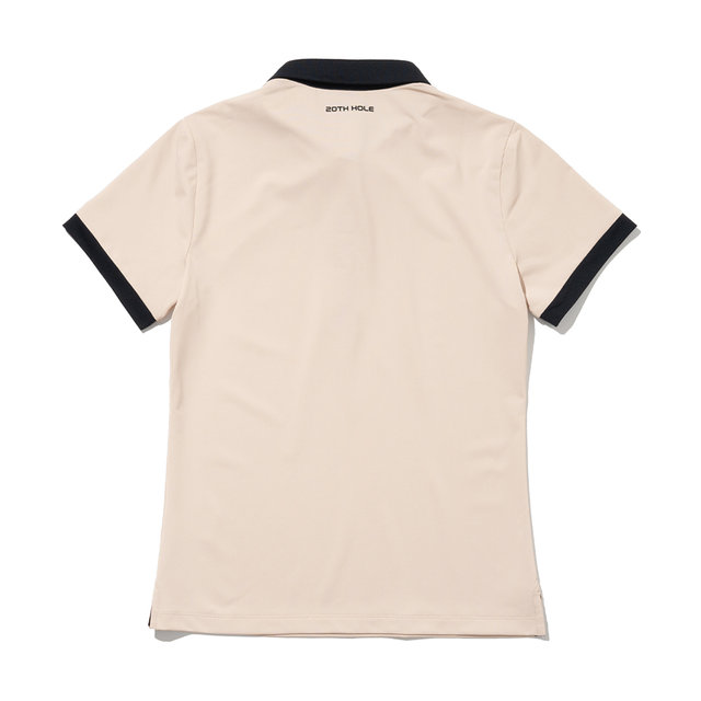 카라넥 소매 배색 포인트 여성 반팔 티셔츠[BEIGE]