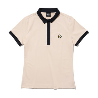 카라넥 소매 배색 포인트 여성 반팔 티셔츠[BEIGE]