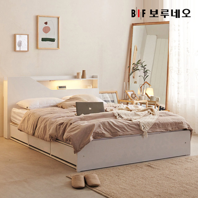 앳홈 블랑 LED 수납형 침대(SS)-매트리스제외