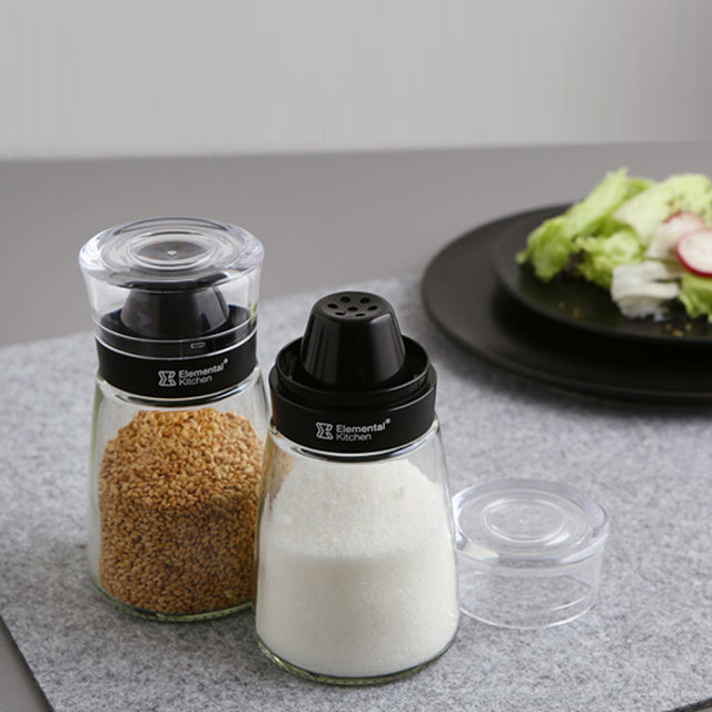 양념병 블랙 160ml 2P 주방 유리양념통 고추가루 깨 소금 후추 조미료통