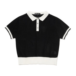 펀칭 카라 여성 반팔 크롭 니트[BLACK]