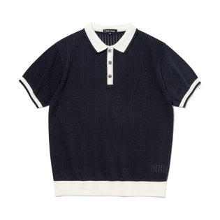 펀칭 카라 남성 반팔 니트[NAVY]