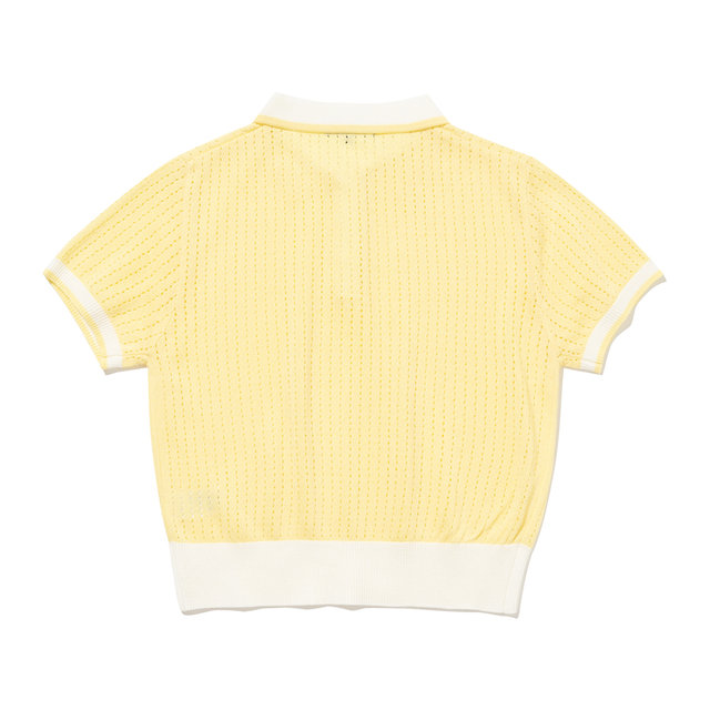 펀칭 카라 여성 반팔 크롭 니트[L/YELLOW]