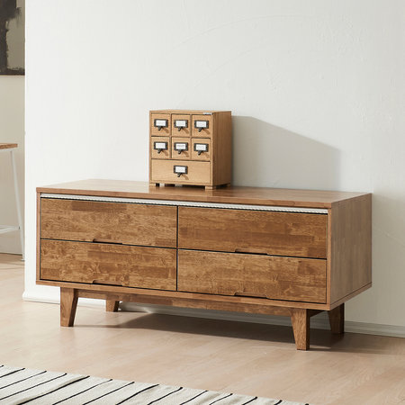 엘제 2단 서랍 원목 거실장 고무나무 선반 tv받침 티비다이 1200