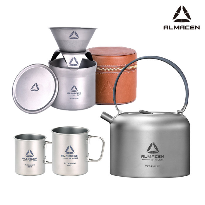 알마센인앤아웃 캠핑시즌할인행사 알마센 티탄 더블세트 컵 450ml/커피 드립퍼 세트/주전자 1.5L