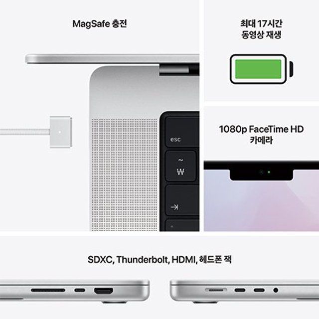 [중급 - 리퍼비시] 2021 맥북프로 14 M1 Pro (CPU 10코어 GPU 16코어), RAM 16GB, SSD 1TB 실버
