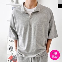 블레오 남성 여름 빅사이즈 반집업 무지 반팔티 오버핏 반팔 맨투맨