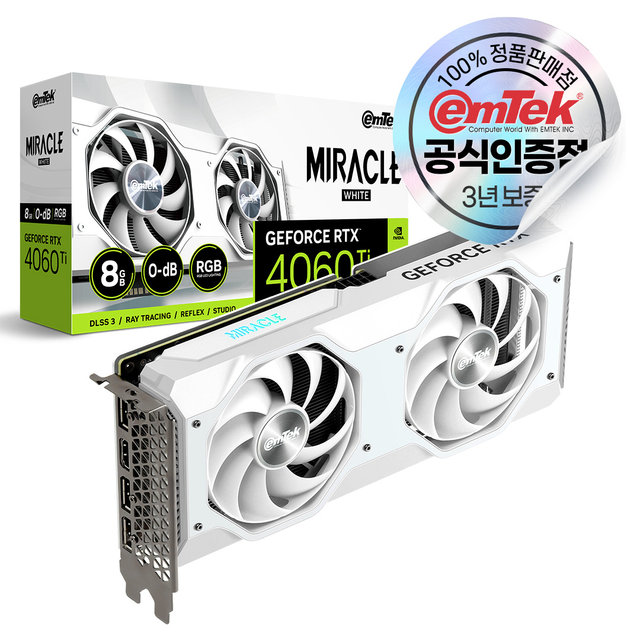 이엠텍 지포스 RTX 4060 Ti MIRACLE WHITE D6 8GB [오늘출발/안전포장]