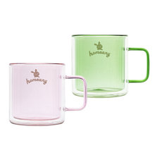 홈애니 컬러 이중 내열유리컵 380ml_핑크+그린