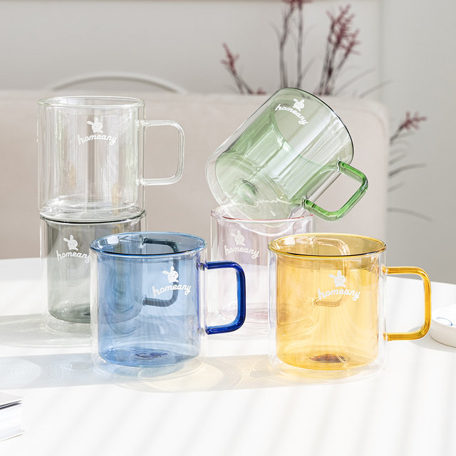 홈애니 컬러 이중 내열유리컵 380ml_화이트(투명)