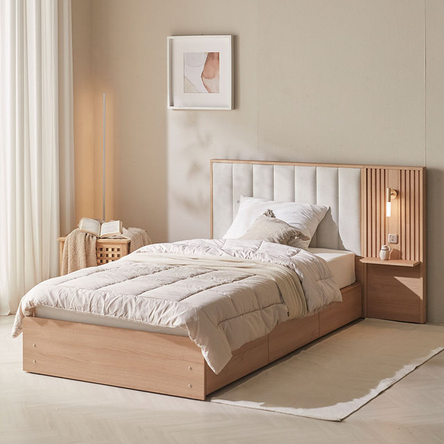 [비밀특가] 로시 패브릭 템바보드 호텔식 수납 침대 SS+라텍폼스7존독립