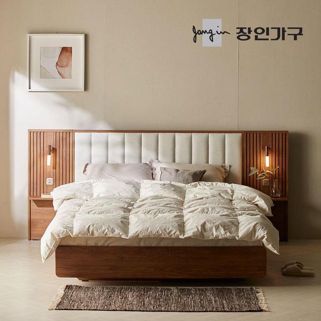 [비밀특가] 로시 패브릭 템바보드 호텔식 수납 침대 Q 프레임