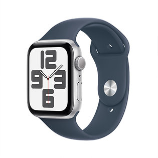 애플워치 SE 44mm, GPS + Cellular (실버 알루미늄, 스톰블루 스포츠밴드, M/L) - [MRHJ3KH/A]