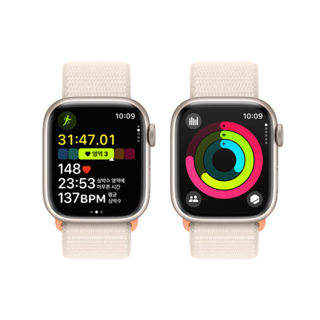 애플워치 9 41mm, GPS + Cellular (스타라이트 알루미늄, 스타라이트 스포츠루프) - [MRHQ3KH/A]