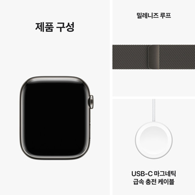 애플워치 9 45mm, GPS + Cellular (그라파이트 스테인리스스틸, 그라파이트 밀레니즈루프) - [MRMX3KH/A]