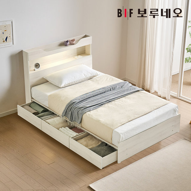 조엔Po LED 3서랍 수납 침대 프레임 SS