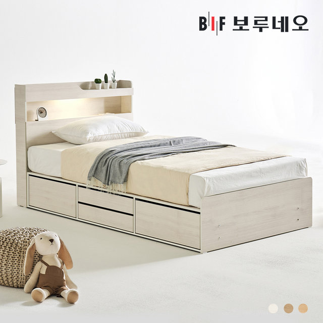 바울Po LED 4서랍 수납 침대 프레임 SS