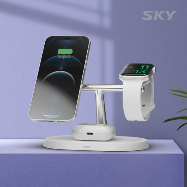 스카이 필 3in1 맥세이프 고속 무선 충전기 W54 아이폰 애플워치 거치대