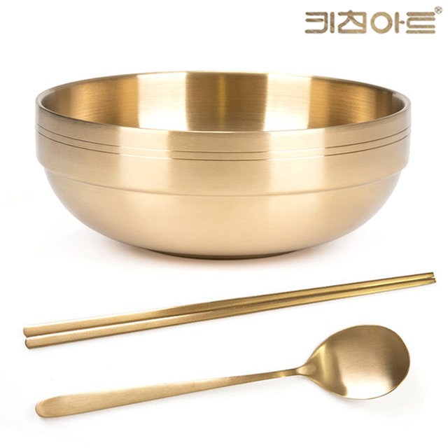 키친아트 이중 냉면그릇 면기 20cm+수저세트 티타늄 국수 라면 비빔밥그릇
