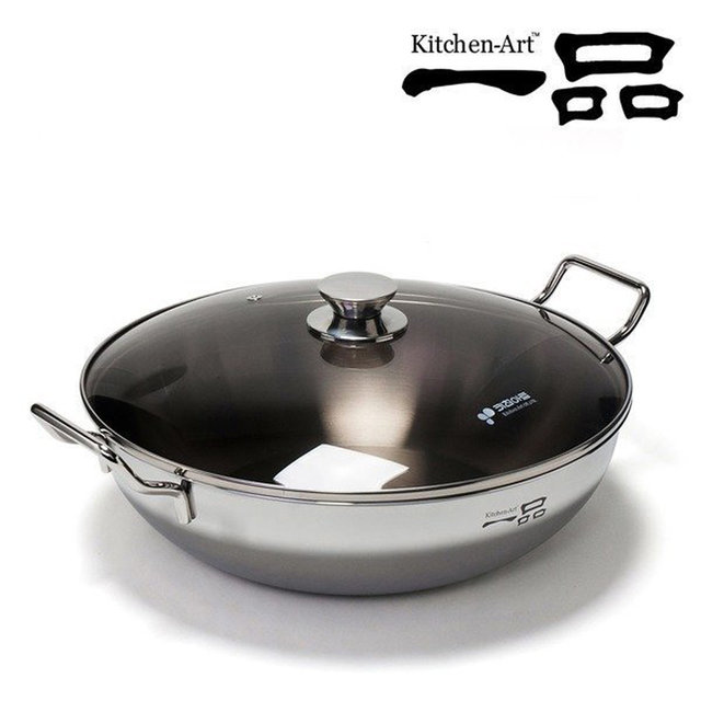 키친아트 인덕션겸용 스텐 통3중 전골냄비 30cm 부대찌개 샤브샤브냄비