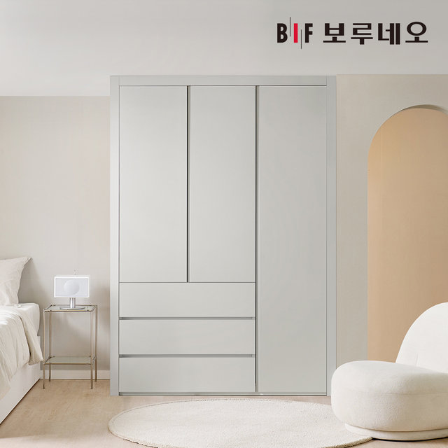 E0 네오3단서랍 여닫이 작은방 붙박이장 150cm 5자 매립형 손잡이