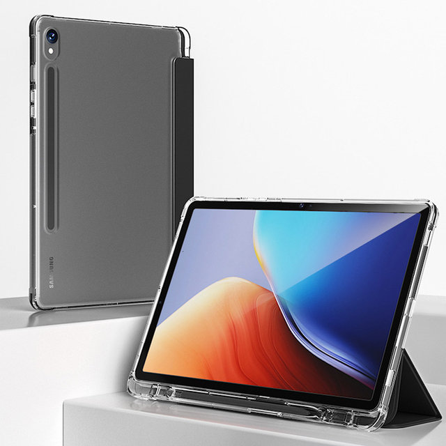 갤럭시탭S8 플러스 S7+ FE 12.4 S펜수납 투명 실리콘 하드 커버 케이스 TM-29