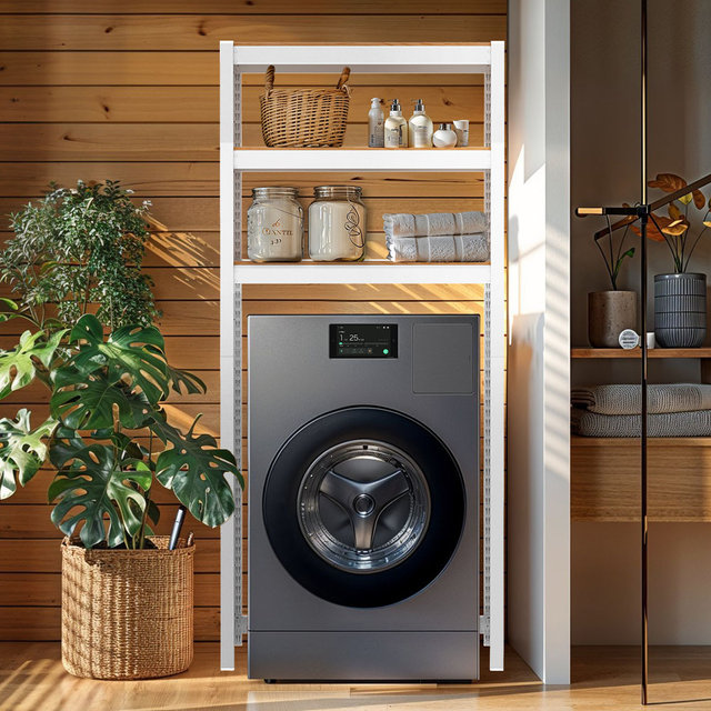 [택배배송,별도설치X] 스피드랙 세탁기선반 (W800xD600xH1800) 3.5단 (화이트)