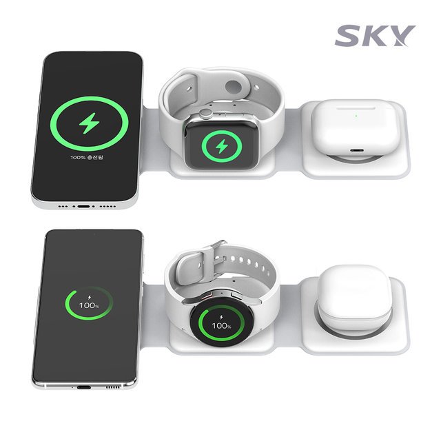 [임직원특가] 스카이 필 맥세이프 3in1 접이식 고속 무선 충전기+링 스티커 W26