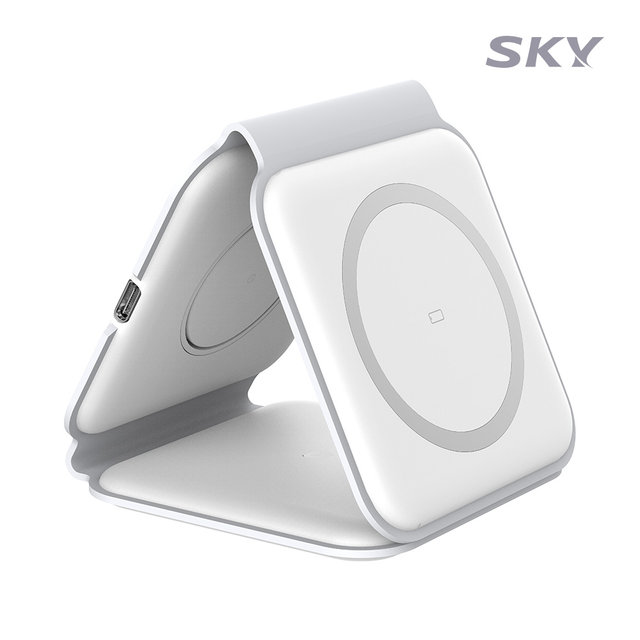 [임직원특가] 스카이 필 맥세이프 3in1 접이식 고속 무선 충전기+링 스티커 W26